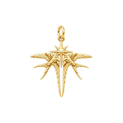 Guiding North Star Swallows Charm Bracelet – Personalized Couple Gift – 18K gold charm, front view