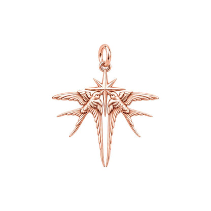 Guiding North Star Swallows Charm Bracelet – Personalized Couple Gift – rose gold charm, front view