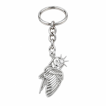 Guiding Star Angel Wing Charm Keychain – silver, front view