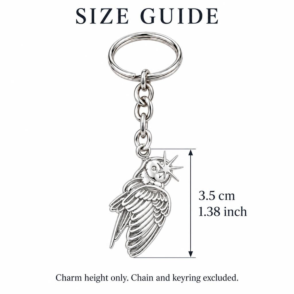 Guiding Star Angel Wing Charm Keychain – size guide, 3.5 cm (1.38 in) charm, chain and keyring excluded