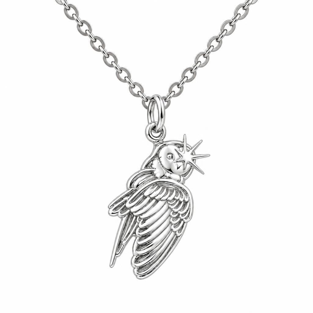 Guiding Star Angel Wing Charm Necklace Set – silver, front view