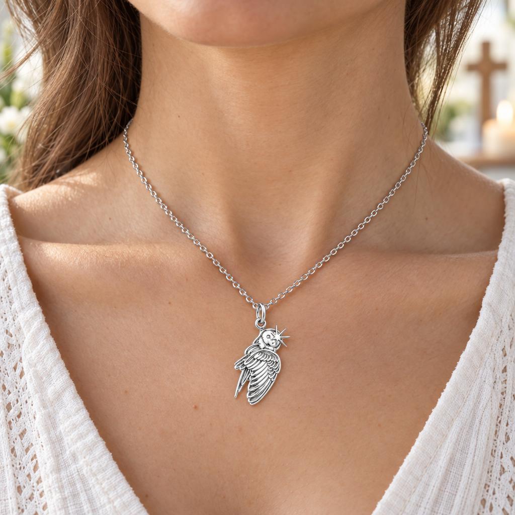 Guiding Star Angel Wing Charm Necklace Set – worn / in use