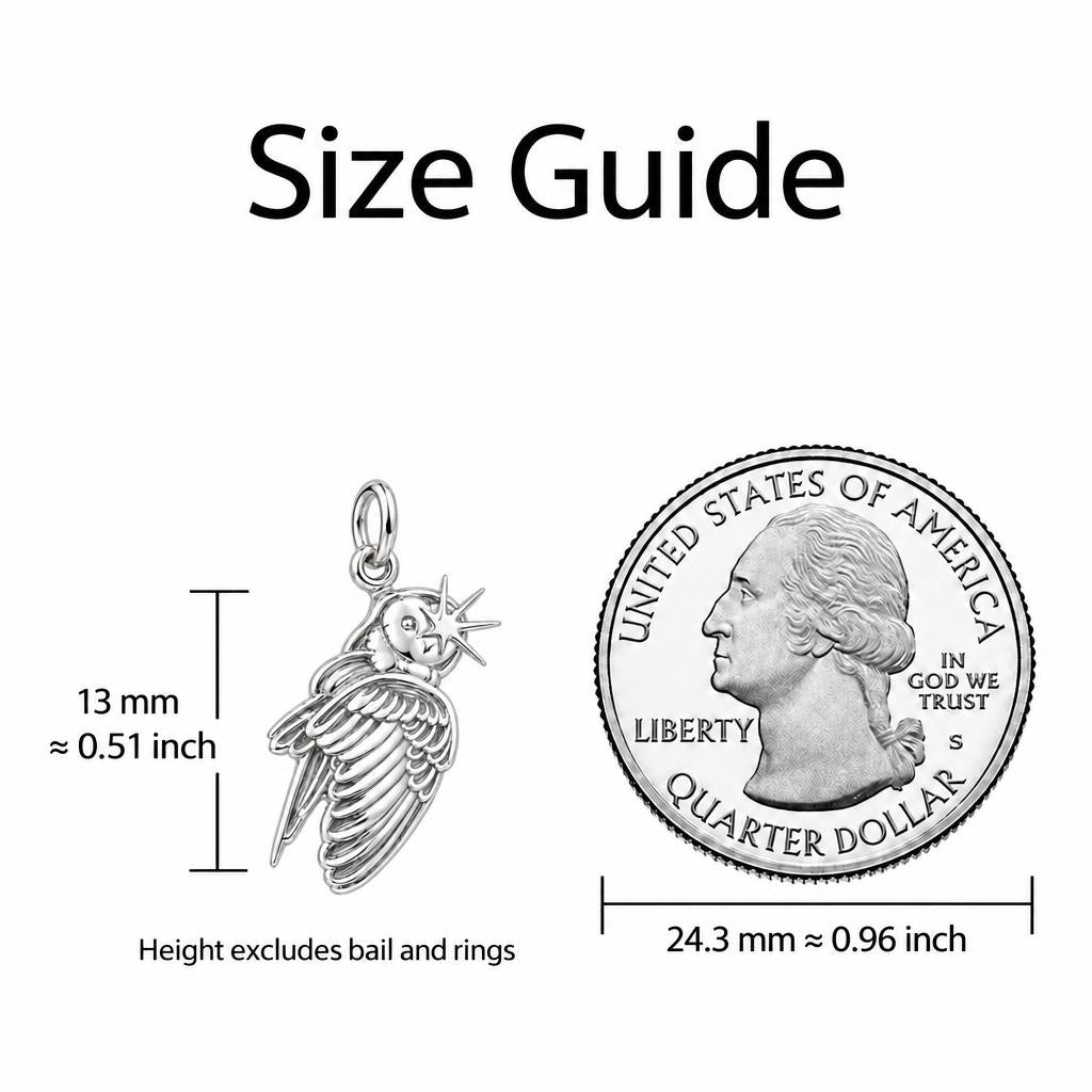 Guiding Star Angel Wing Charm Necklace Set – size guide, 13 mm charm next to a quarter