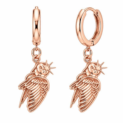 Guiding Star Angel Wing Huggie Charm Earrings – rose gold, front view