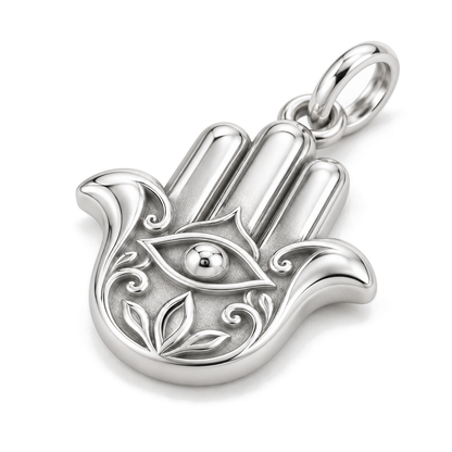 Hamsa Hand Charm — Silver Super Macro | charm-topics-remaining-444-2026-09-14 | topic-011
