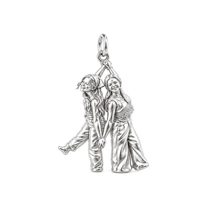 Hand in Hand Friendship Charm Bracelet – Personalized Bestie Gift – silver charm, front view