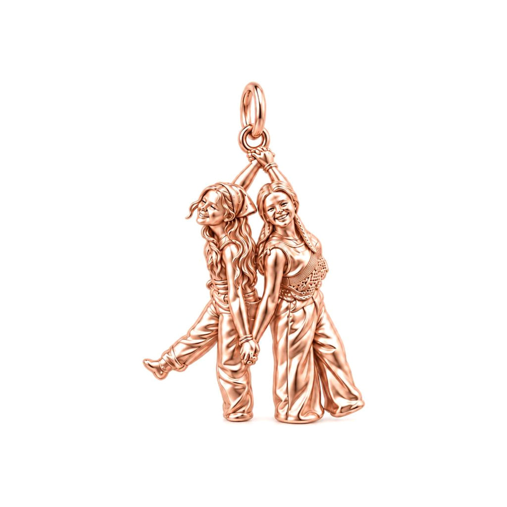 Hand in Hand Friendship Charm Bracelet – Personalized Bestie Gift – rose gold charm, front view
