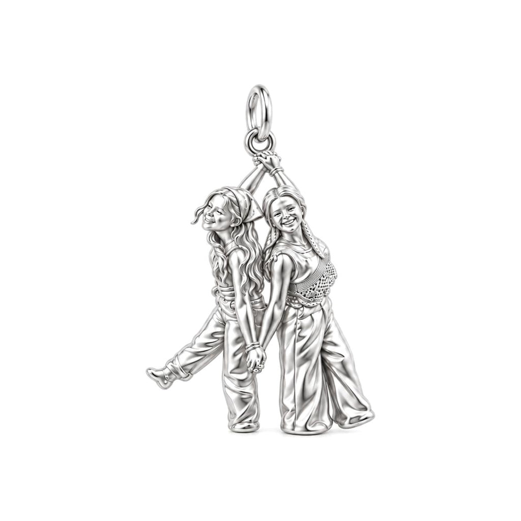 Hand in Hand Friendship Charm Bracelet – Personalized Bestie Gift – silver charm, front view