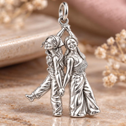 Hand in Hand Friendship Charm Bracelet – Personalized Bestie Gift – macro detail of the charm