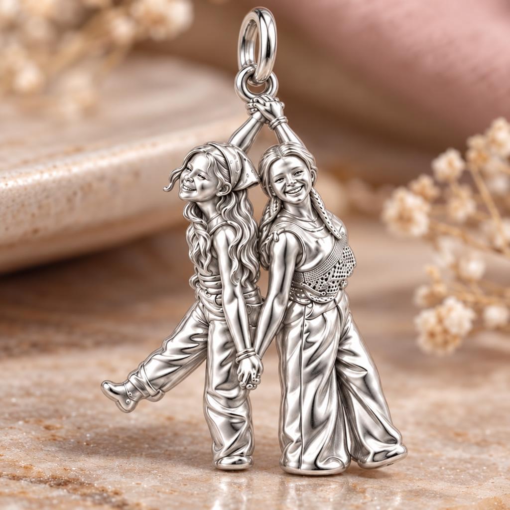 Hand in Hand Friendship Charm Bracelet – Personalized Bestie Gift – macro detail of the charm