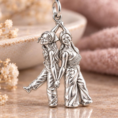 Hand in Hand Friendship Charm Bracelet – Personalized Bestie Gift – macro detail of the charm