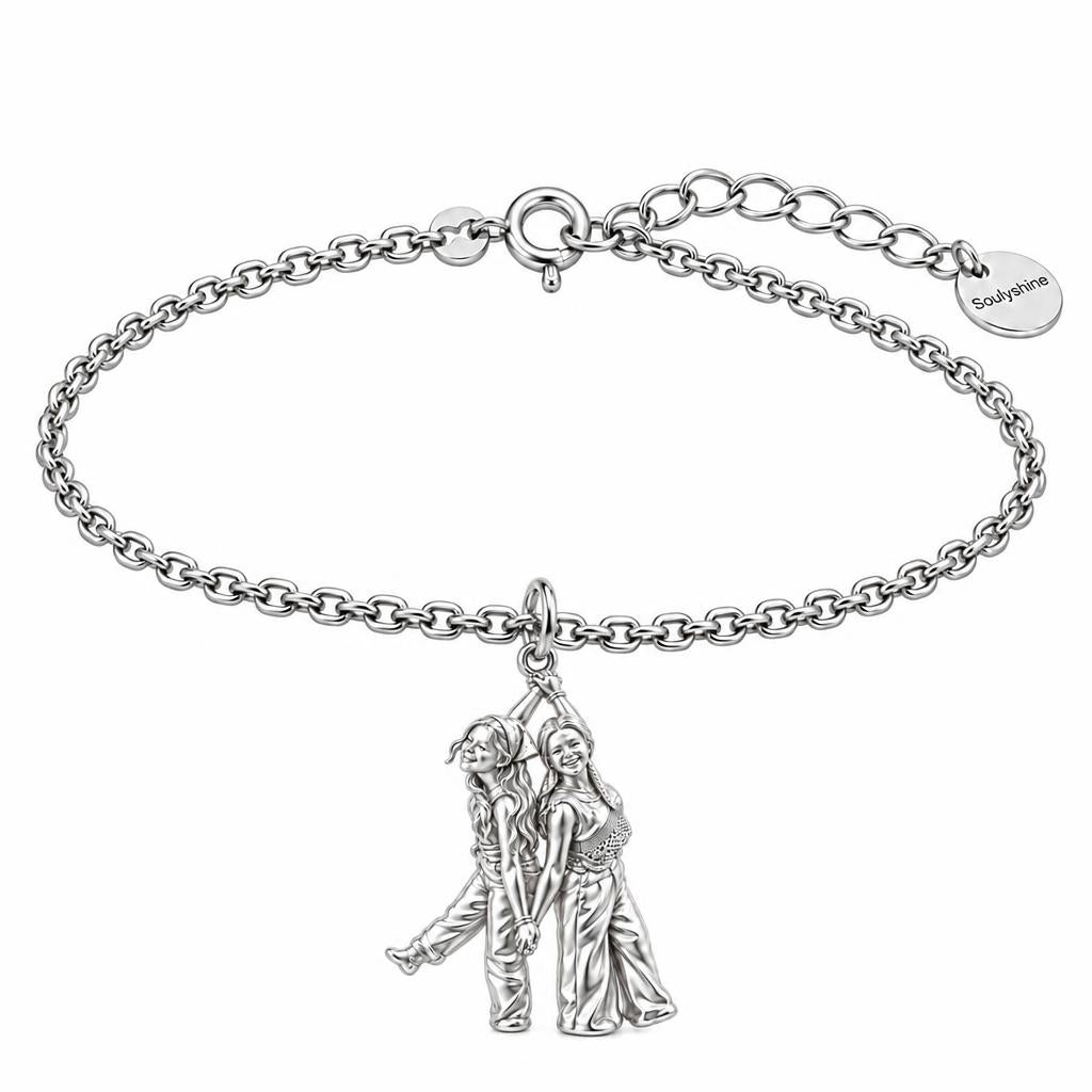 Hand in Hand Friendship Charm Bracelet Set – silver, front view