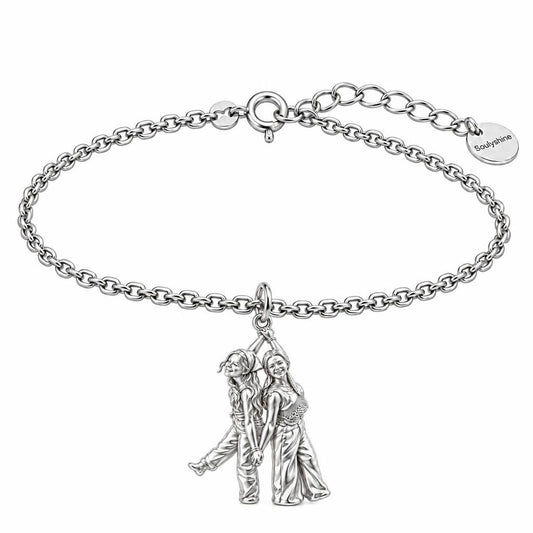 Hand in Hand Friendship Charm Bracelet Set – silver, front view