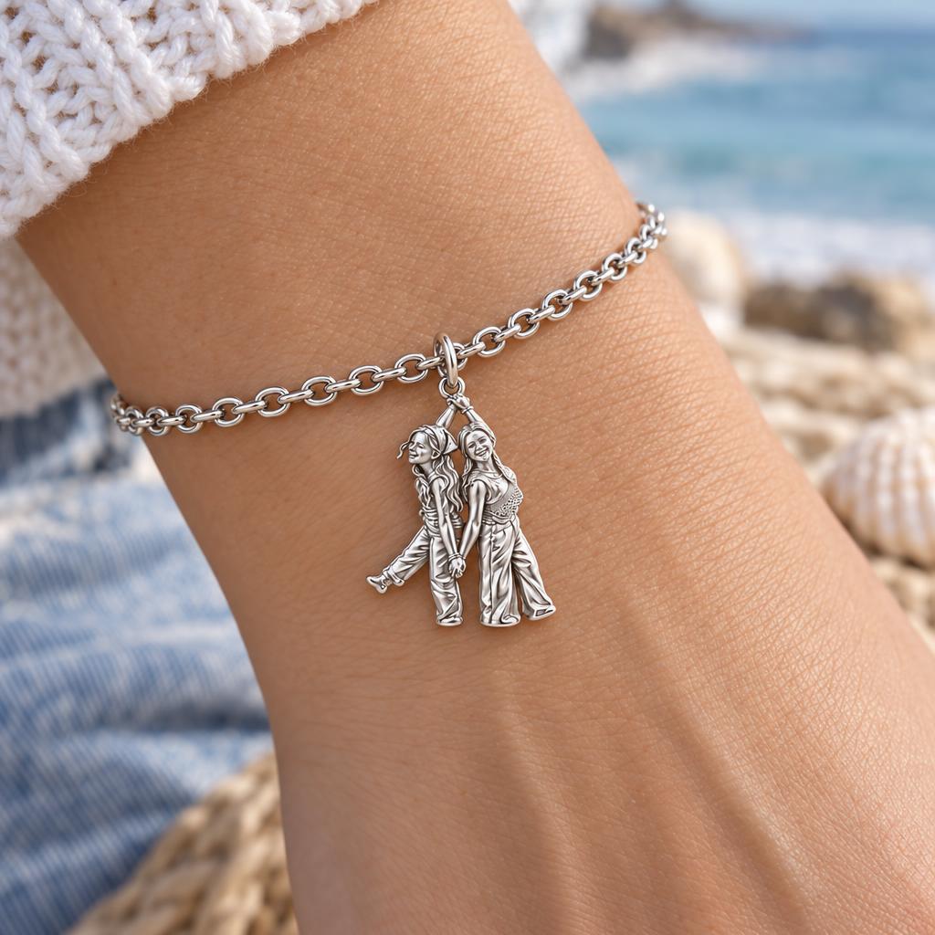Hand in Hand Friendship Charm Bracelet Set – worn / in use