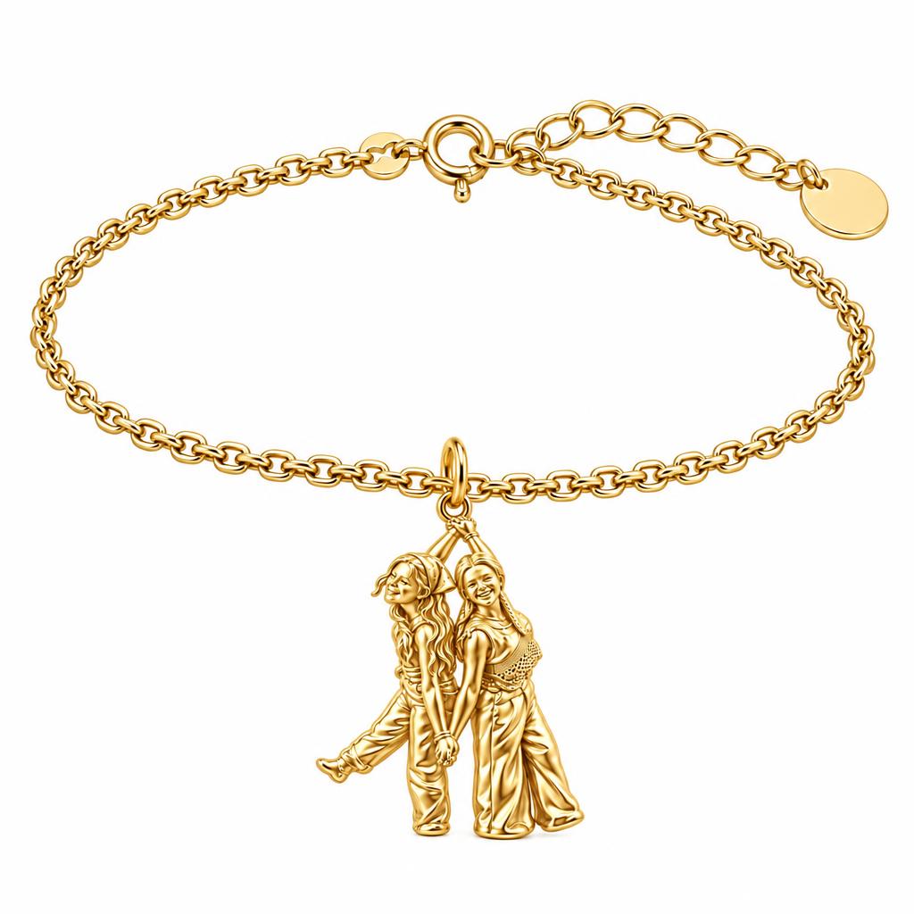 Hand in Hand Friendship Charm Bracelet Set – 18K gold, front view