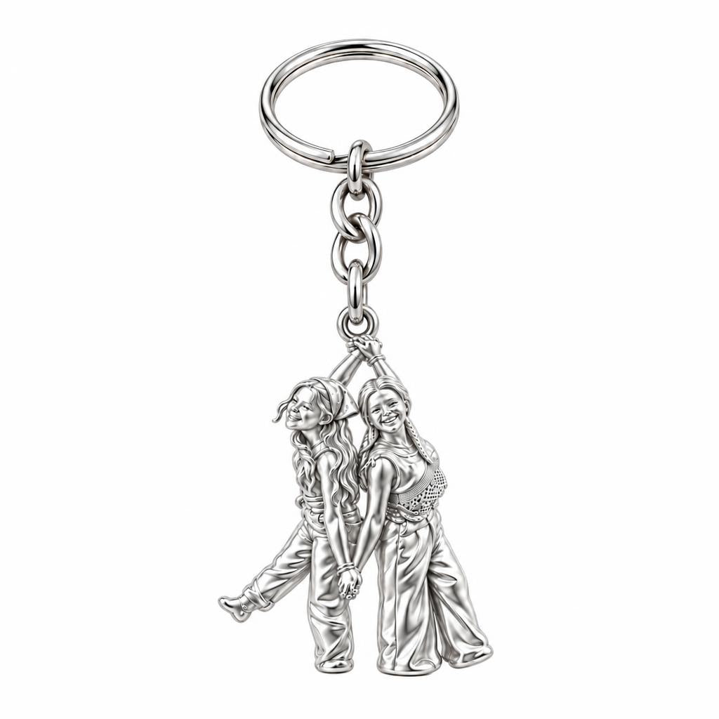 Hand in Hand Friendship Charm Keychain – silver, front view