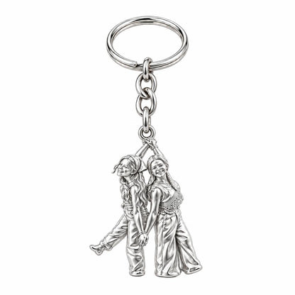 Hand in Hand Friendship Charm Keychain – silver, front view