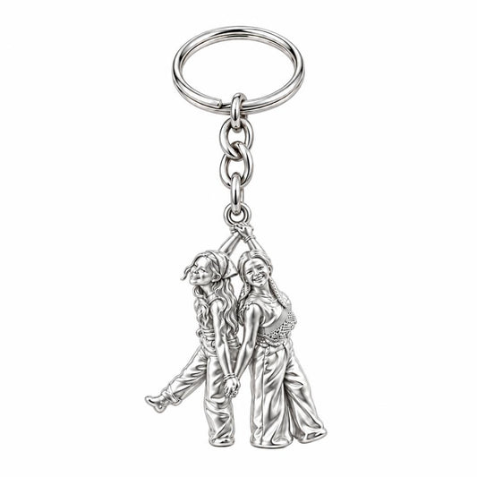 Hand in Hand Friendship Charm Keychain – silver, front view