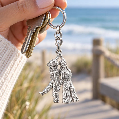 Hand in Hand Friendship Charm Keychain – worn / in use