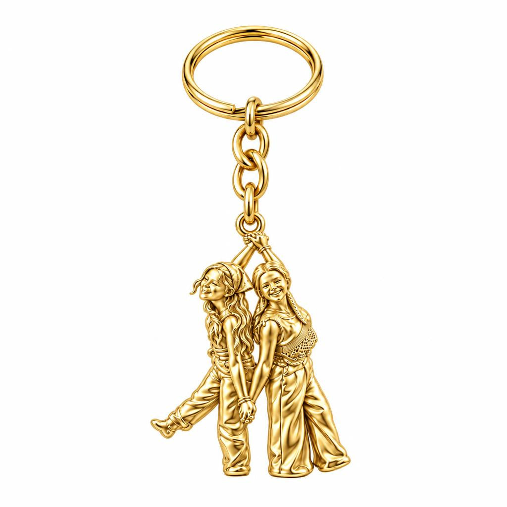 Hand in Hand Friendship Charm Keychain – 18K gold, front view