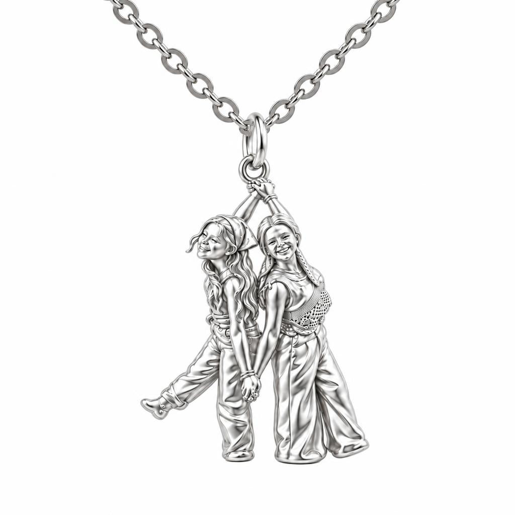Hand in Hand Friendship Charm Necklace Set – silver, front view