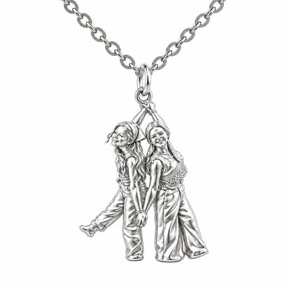 Hand in Hand Friendship Charm Necklace Set – silver, front view