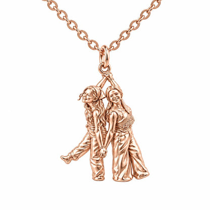 Hand in Hand Friendship Charm Necklace Set – rose gold, front view