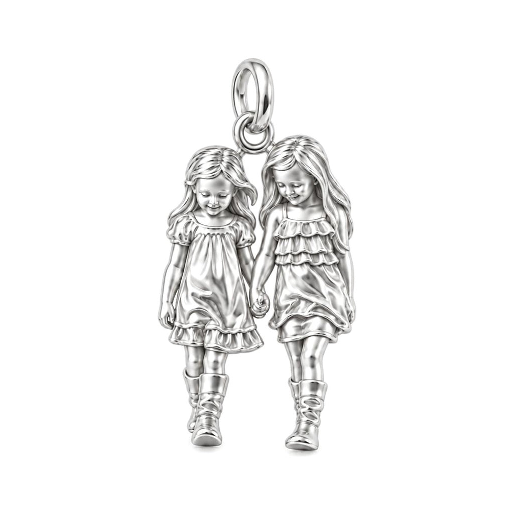 Hand in Hand Sisters Charm Bracelet – Personalized Mom Gift – silver charm, front view