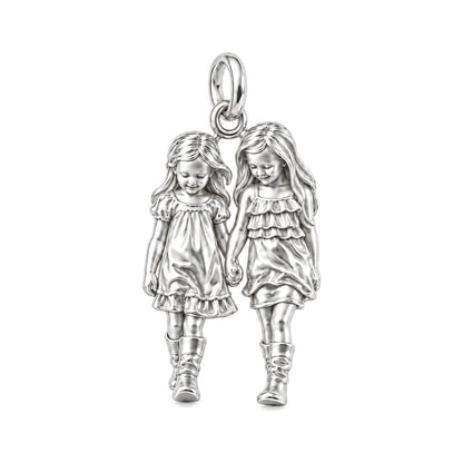 Hand in Hand Sisters Charm Bracelet – Personalized Mom Gift – silver charm, front view