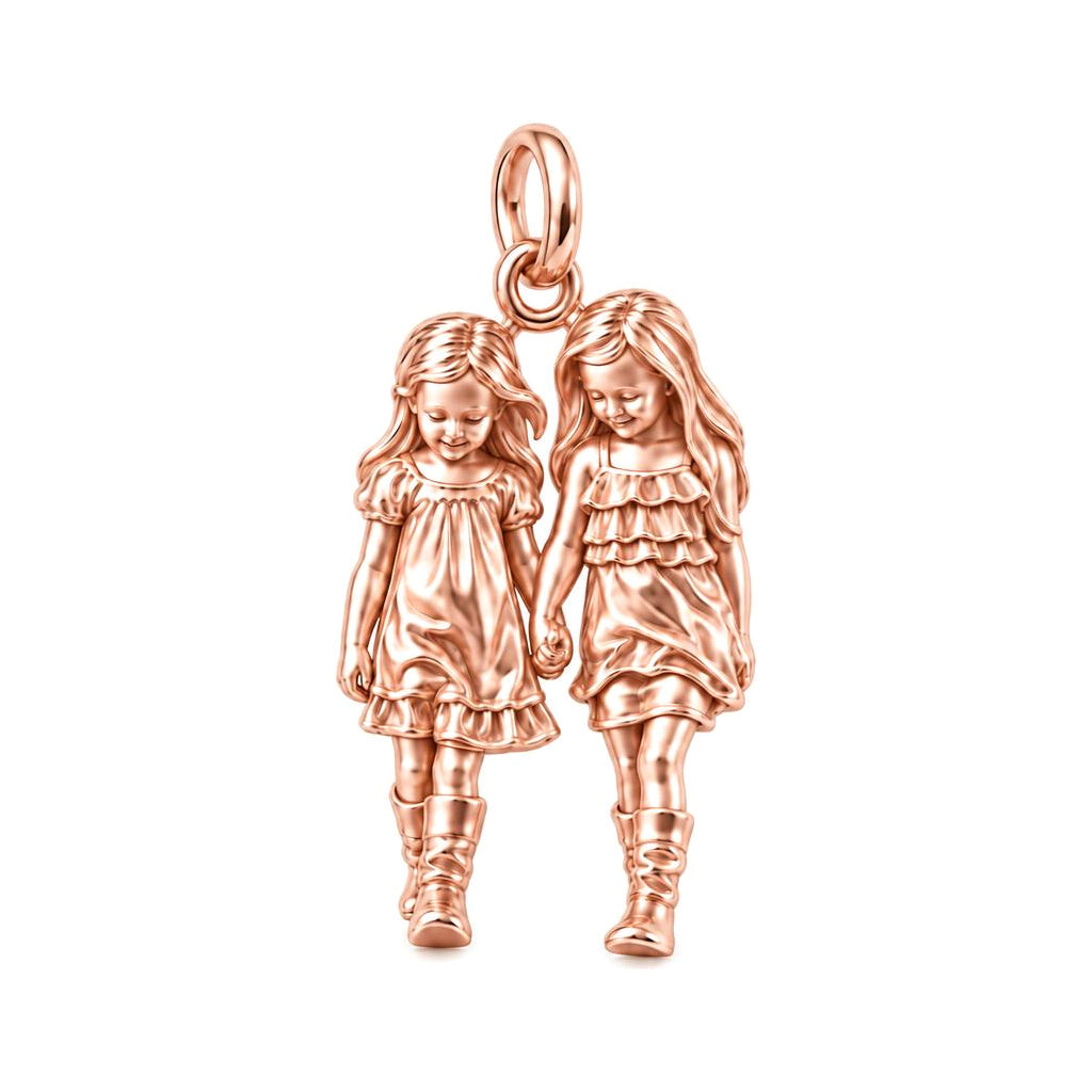 Hand in Hand Sisters Charm Bracelet – Personalized Mom Gift – rose gold charm, front view