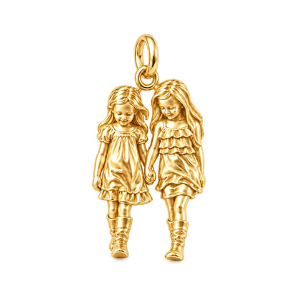 Hand in Hand Sisters Charm Bracelet – Personalized Mom Gift – 18K gold charm, front view