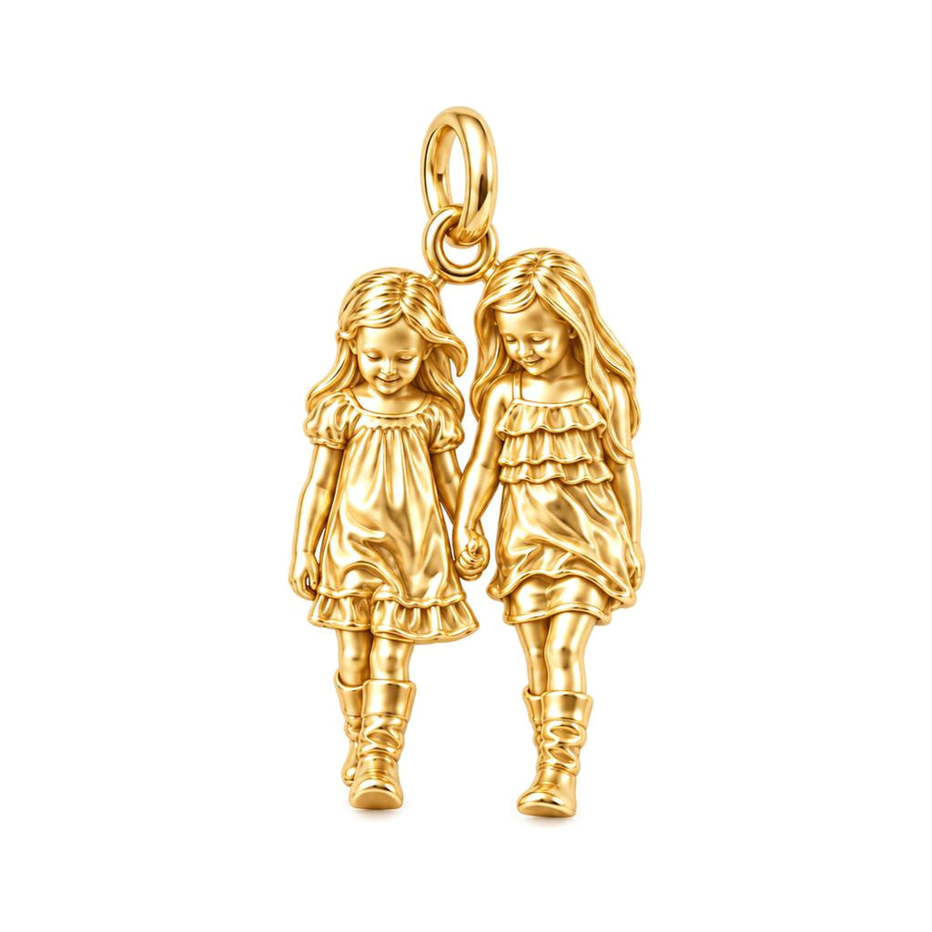 Hand in Hand Sisters Charm Bracelet – Personalized Mom Gift – 18K gold charm, front view