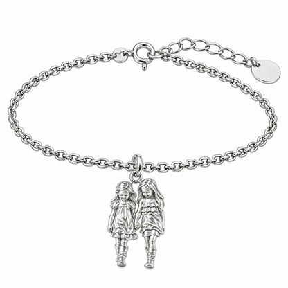 Hand in Hand Sisters Charm Bracelet Set – silver, front view