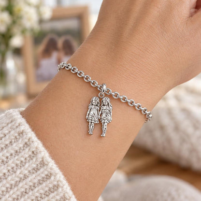 Hand in Hand Sisters Charm Bracelet Set – worn / in use