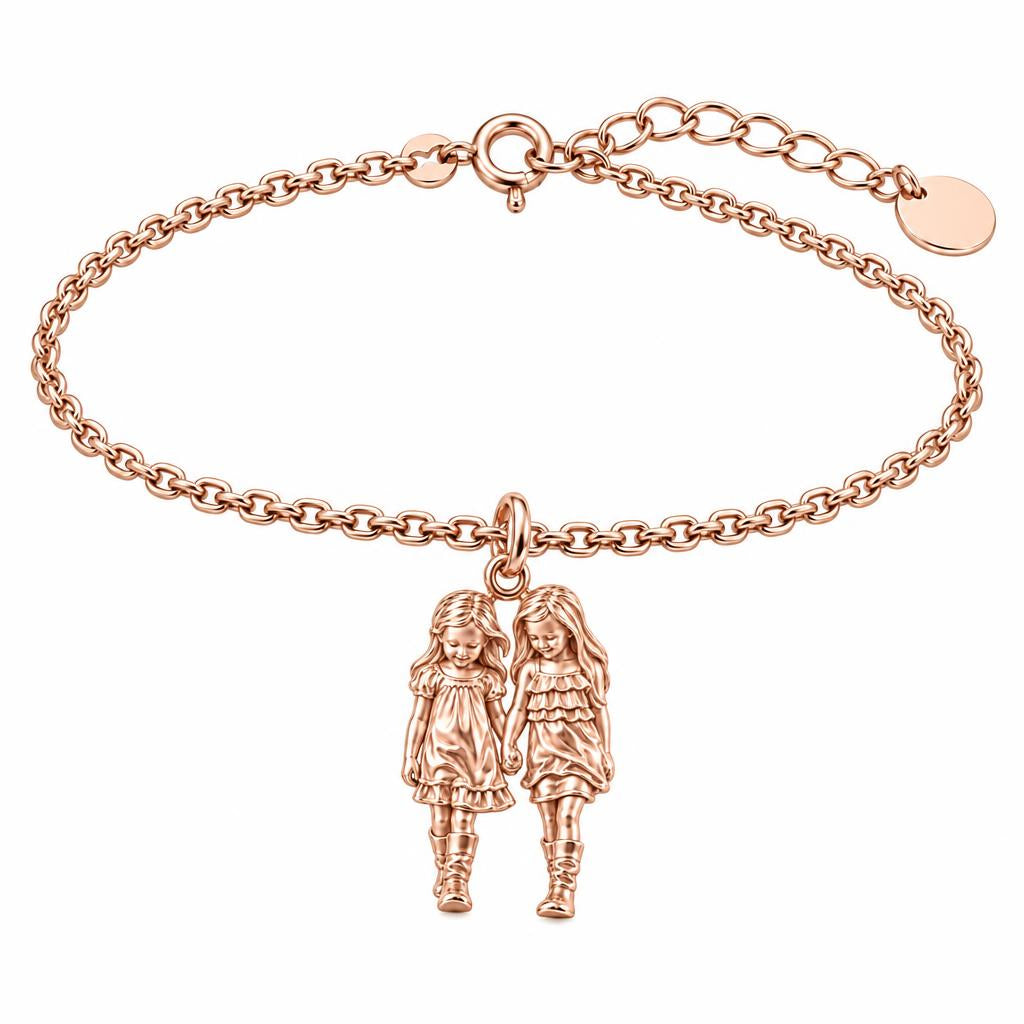 Hand in Hand Sisters Charm Bracelet Set – rose gold, front view