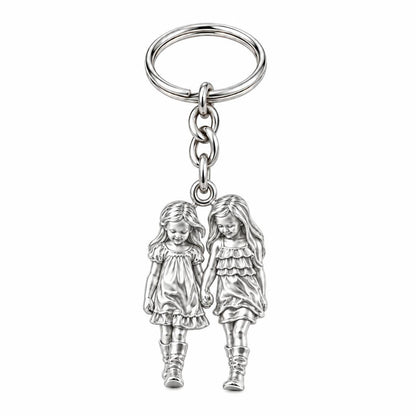 Hand in Hand Sisters Charm Keychain – silver, front view