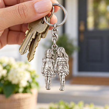 Hand in Hand Sisters Charm Keychain – worn / in use