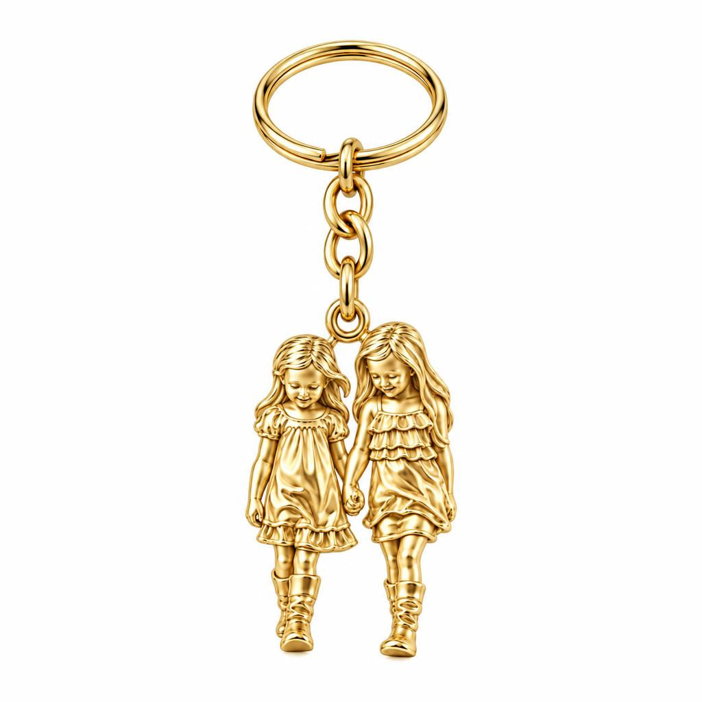 Hand in Hand Sisters Charm Keychain – 18K gold, front view