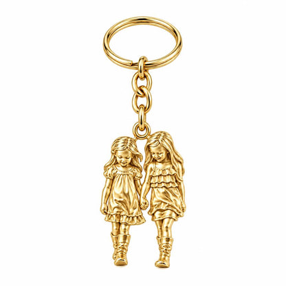 Hand in Hand Sisters Charm Keychain – 18K gold, front view