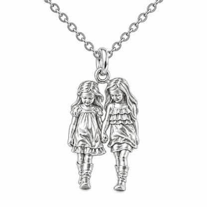 Hand in Hand Sisters Charm Necklace Set – silver, front view