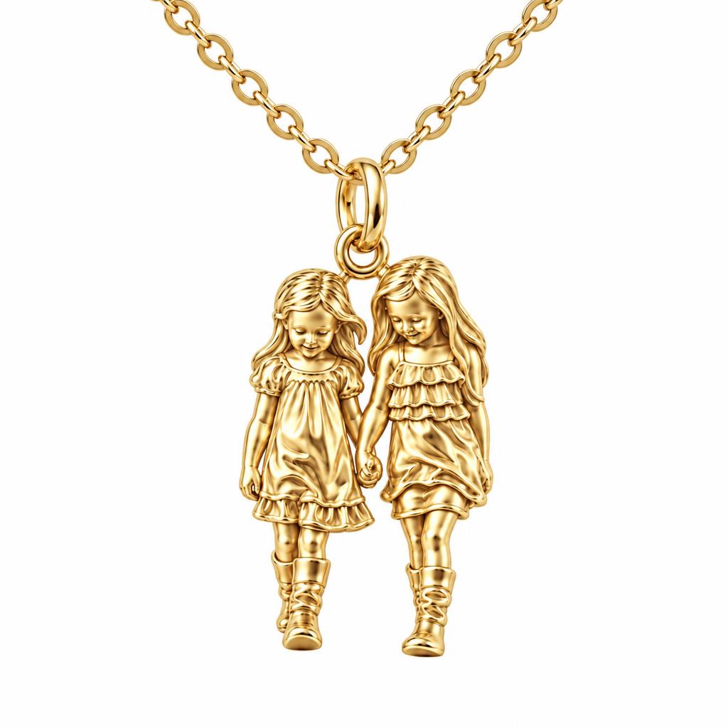 Hand in Hand Sisters Charm Necklace Set – 18K gold, front view