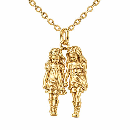Hand in Hand Sisters Charm Necklace Set – 18K gold, front view