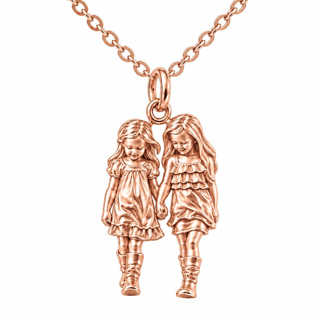 Hand in Hand Sisters Charm Necklace Set – rose gold, front view