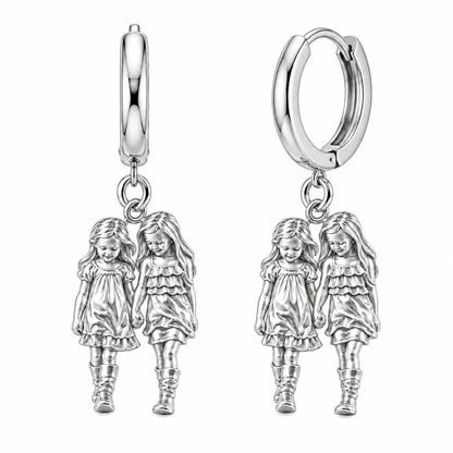 Hand in Hand Sisters Huggie Charm Earrings – silver, front view