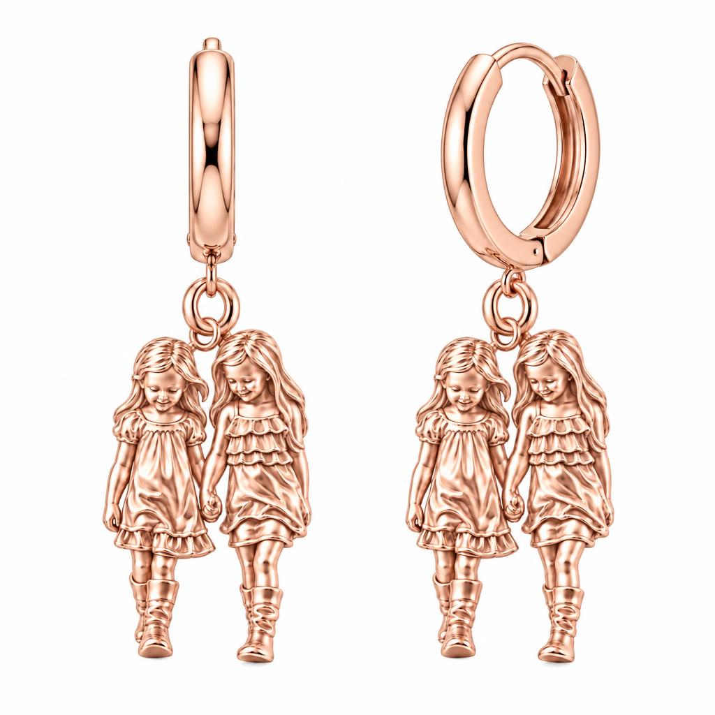 Hand in Hand Sisters Huggie Charm Earrings – rose gold, front view