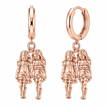 Hand in Hand Sisters Huggie Charm Earrings – rose gold, front view