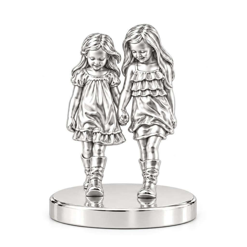 Hand in Hand Sisters Keepsake Plaque – silver, front view