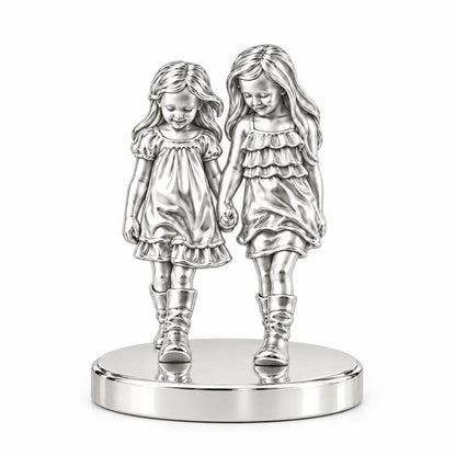 Hand in Hand Sisters Keepsake Plaque – silver, front view
