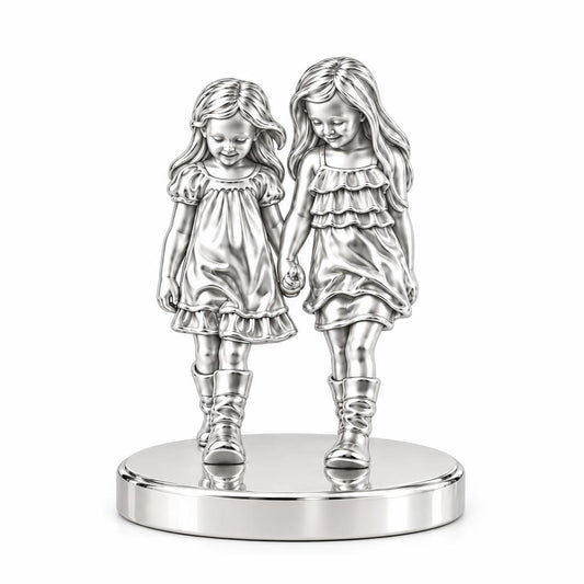 Hand in Hand Sisters Keepsake Plaque – silver, front view