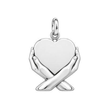 Hands Holding Heart Charm Bracelet – Personalized Couple Gift – back of the charm, engraving area